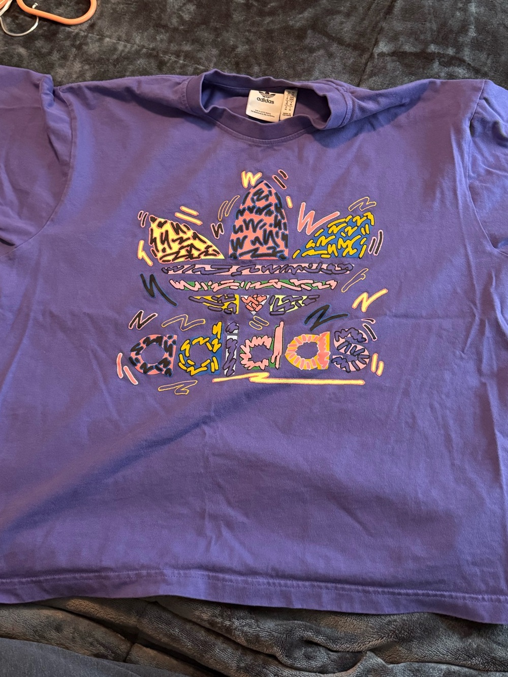 adidas Purple Tee with Multicolor Graphic Trefoil